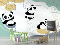 Panda Desenli 3D Sarmaşıklara Tutunan Duvar Kağıdı Poster
