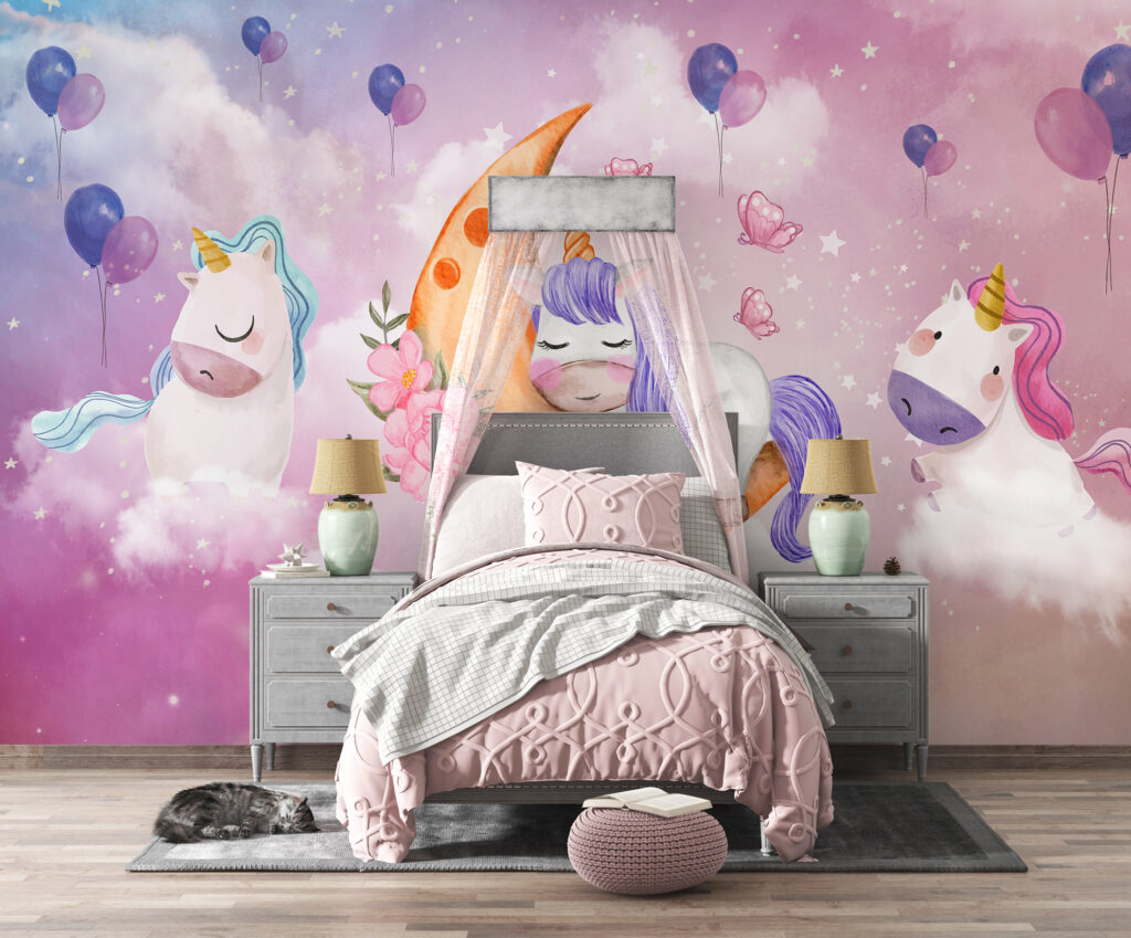 3D Unicorn Desenli Duvar Kağıdı Poster