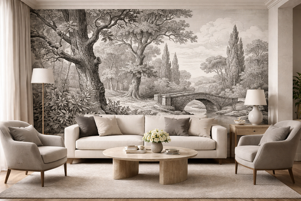 Siyah Beyaz Pastoral Manzara Duvar Kağıdı Poster MUR-G0013
