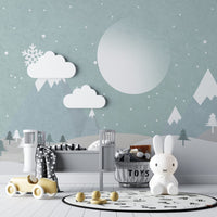 Manzara Desenli Karlı Dağ Duvar Kağıdı Poster