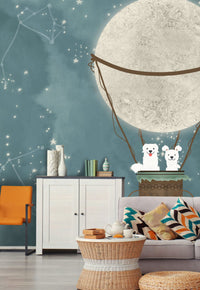 Uçan Köpek Desenli Gökyüzünde Balonla Duvar Kağıdı Poster