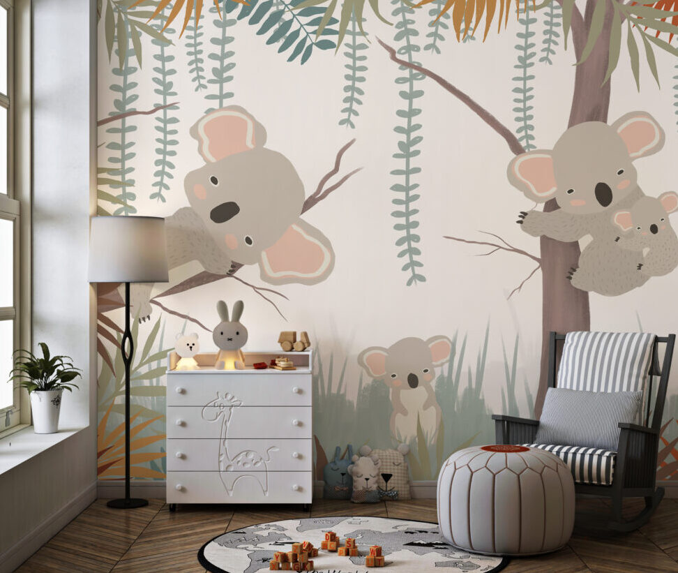 Panda Desenli Ağaca Sarılan Duvar Kağıdı Poster