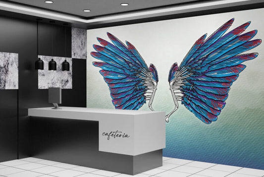 Mavi Kırmızı Kanat Desenli 3D Duvar Kağıdı | Duvar Kağıdı Marketi
