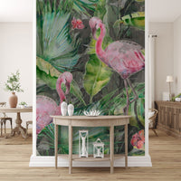 Desenli 3D Flamingo Bitki Duvar Kağıdı Poster