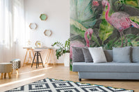 Desenli 3D Flamingo Bitki Duvar Kağıdı Poster