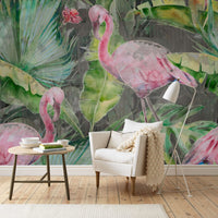 Desenli 3D Flamingo Bitki Duvar Kağıdı Poster