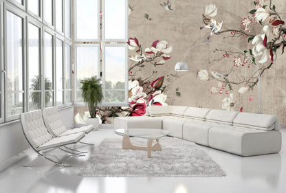 Kırmızı ve Beyaz Gül Desenli 3D Duvar Kağıdı