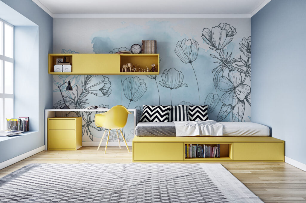 Çiçek Desenli 3D Çizim Şeklinde Duvar Kağıdı Poster