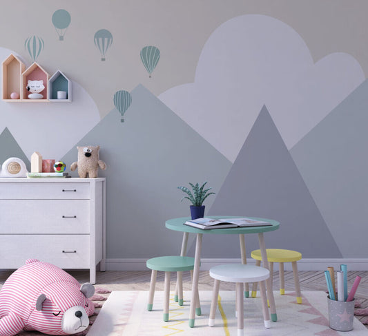 Üçgen Dağ ve Bulut Desenli 3D Duvar Kağıdı | Duvar Kağıdı Marketi