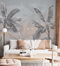 Renkli Uzun Yapraklı Ağaç Desenli Tropikal 3D Açık Duvar Kağıdı Poster