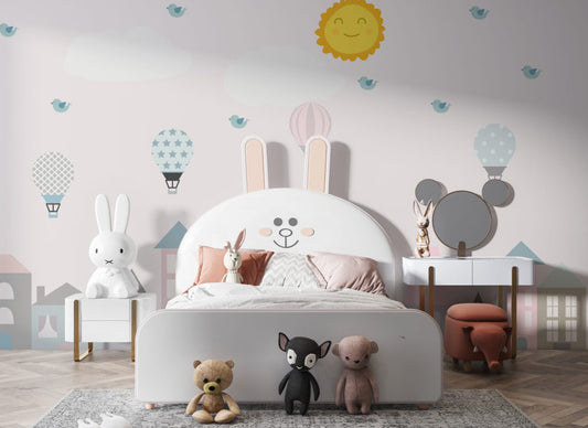 Bina, Balon ve Güneş Desenli 3D Duvar Kağıdı | Duvar Kağıdı Marketi