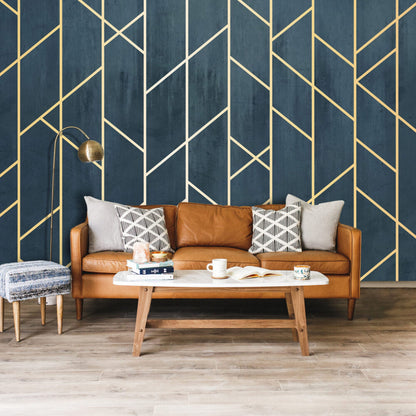 Çizgisel Altın Renklerde Geometrik Desen 3D Duvar Kağıdı
