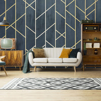 Geometrik Desen 3D Çizgisel Altın Renklerinde Duvar Kağıdı Poster