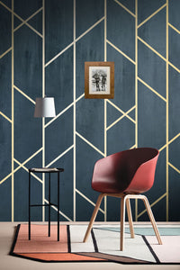 Geometrik Desen 3D Çizgisel Altın Renklerinde Duvar Kağıdı Poster