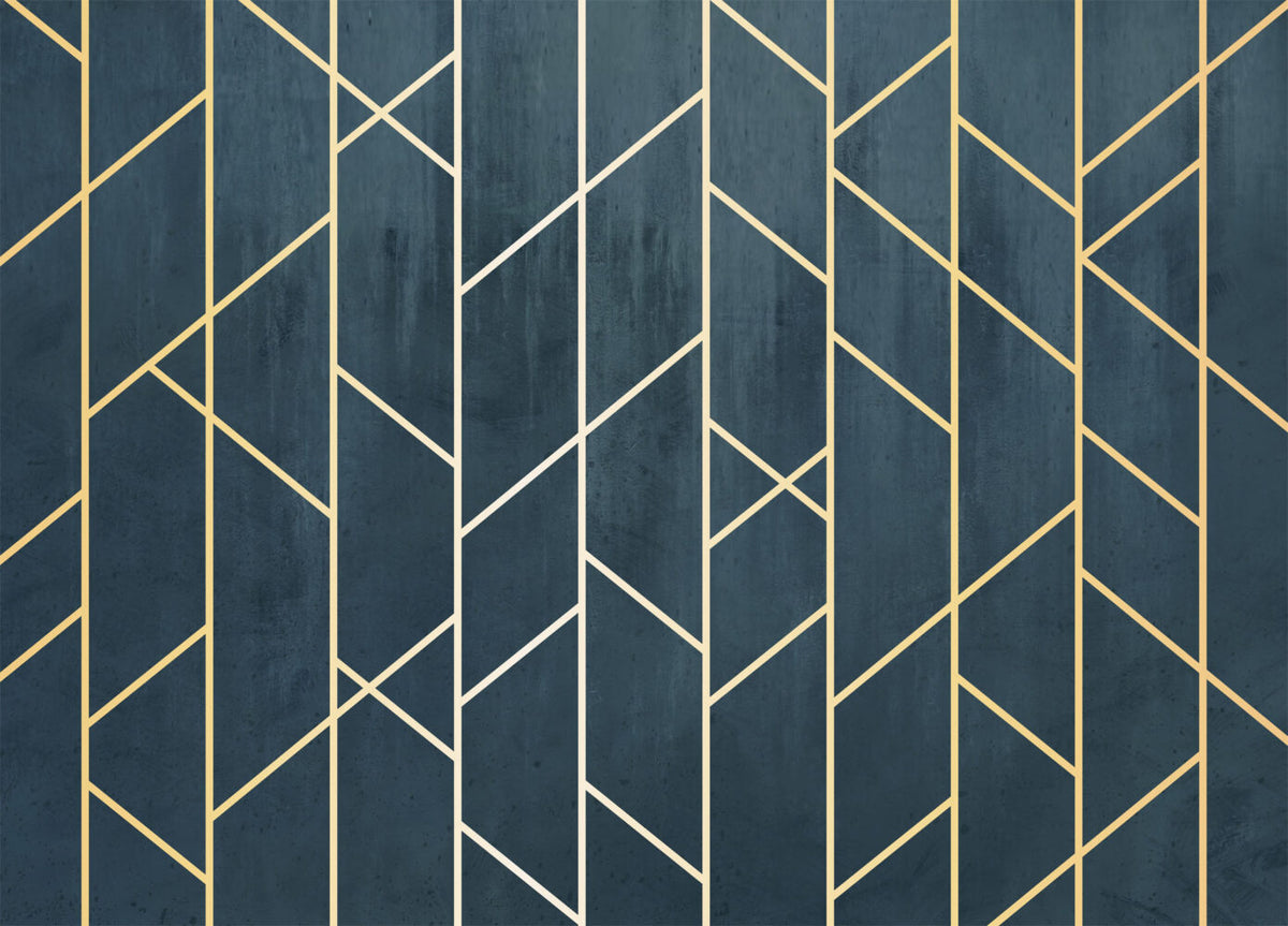Geometrik Desen 3D Çizgisel Altın Renklerinde Duvar Kağıdı Poster