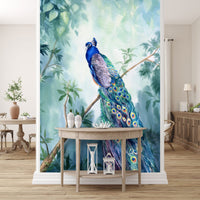 Tavus Kuşu Desenli 3D Dalda Duran Duvar Kağıdı Poster