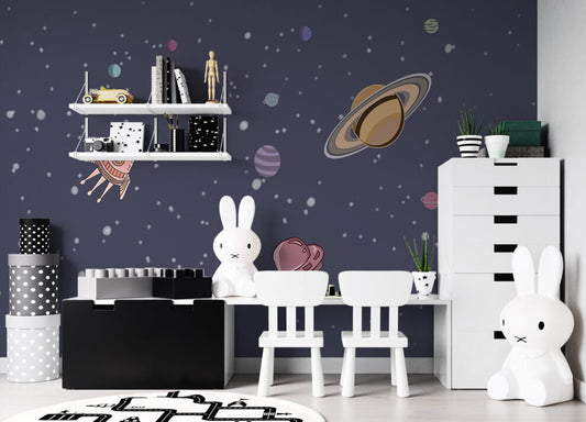 Uzay Mekiği ve Gezegen Desenli 3D Duvar Kağıdı | Duvar Kağıdı Marketi