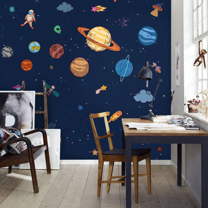 Güneş, Gezegen ve Astronot Desenli 3D Duvar Kağıdı | Duvar Kağıdı Marketi