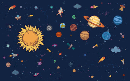 Güneş, Gezegen ve Astronot Desenli 3D Duvar Kağıdı | Duvar Kağıdı Marketi