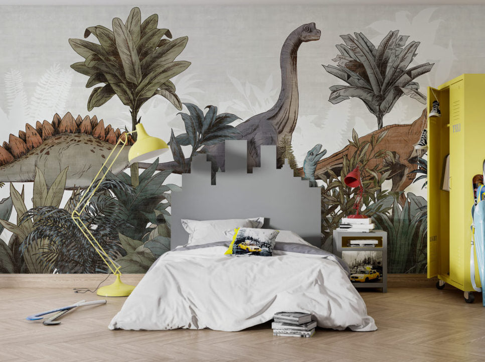 Desenli 3D Ormandaki Dinozor Duvar Kağıdı Poster