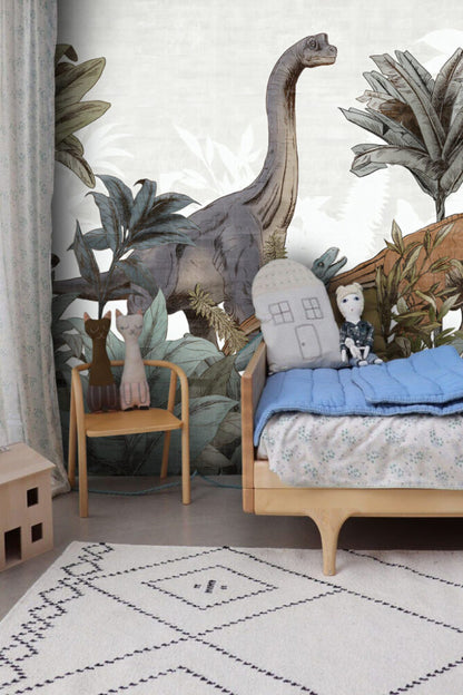 Ormandaki Dinozor Desenli 3D Duvar Kağıdı