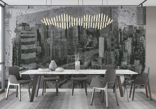 3D Siyah Beyaz Şehir Fotoğrafı Desenli Duvar Kağıdı | Duvar Kağıdı Marketi