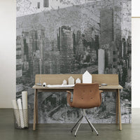 Beyaz Şehir Fotoğrafı Desenli 3D Siyah Duvar Kağıdı Poster