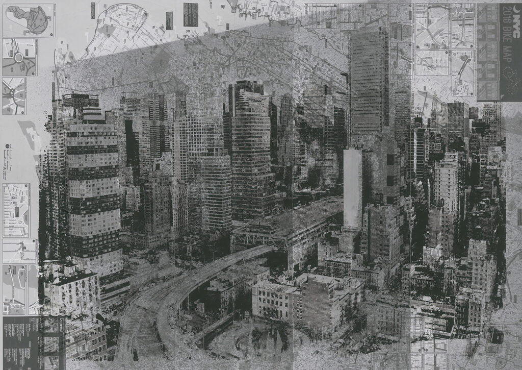 Beyaz Şehir Fotoğrafı Desenli 3D Siyah Duvar Kağıdı Poster