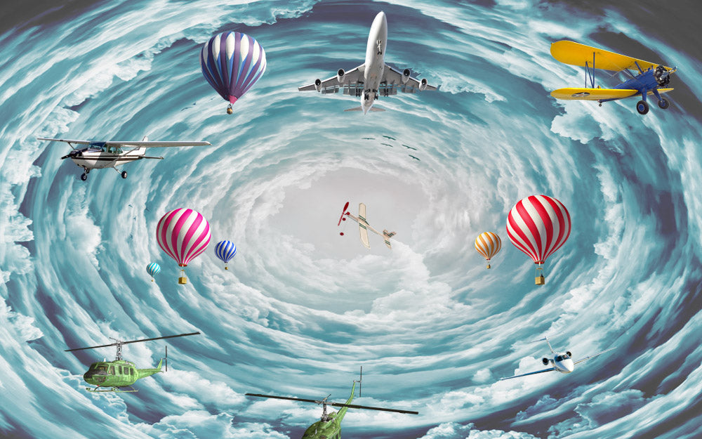 Uçak Balon Desenli Kargaşanın İçinde Duvar Kağıdı Poster
