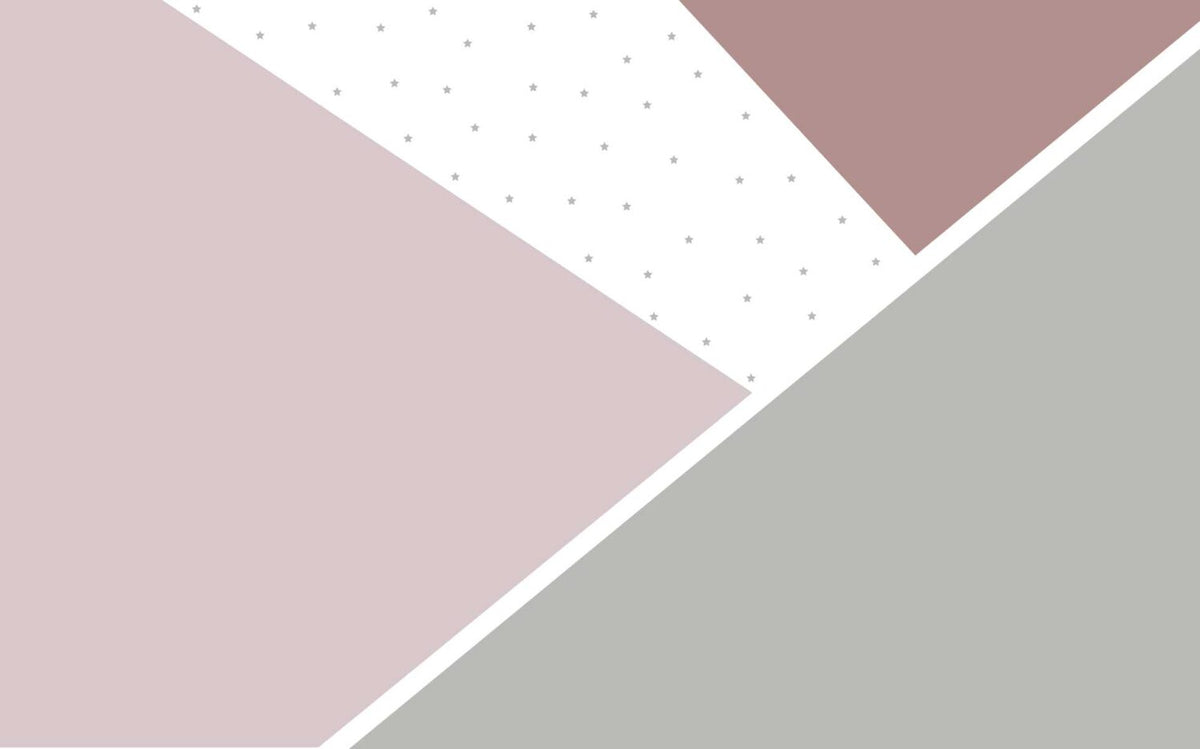 Gri Renkte Yıldızlı Geometrik Desenli Soft Pembe Duvar Kağıdı Poster