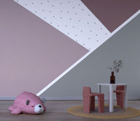 Gri Renkte Yıldızlı Geometrik Desenli Soft Pembe Duvar Kağıdı Poster