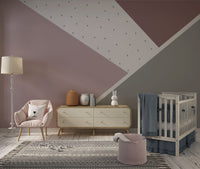 Gri Renkte Yıldızlı Geometrik Desenli Soft Pembe Duvar Kağıdı Poster
