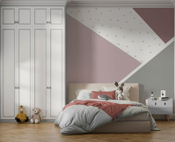 Gri Renkte Yıldızlı Geometrik Desenli Soft Pembe Duvar Kağıdı Poster