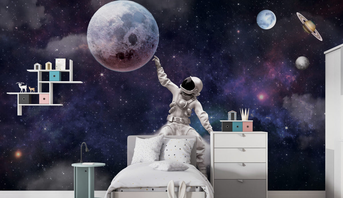 Gezen Astronot Adam 3D Ay Uzay'da Duvar Kağıdı Poster
