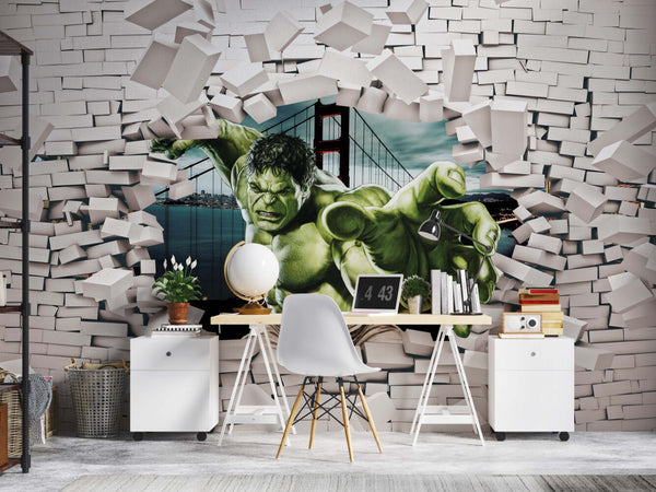 Duvar Kırılması 3D Kahraman Hulk Duvar Kağıdı Poster