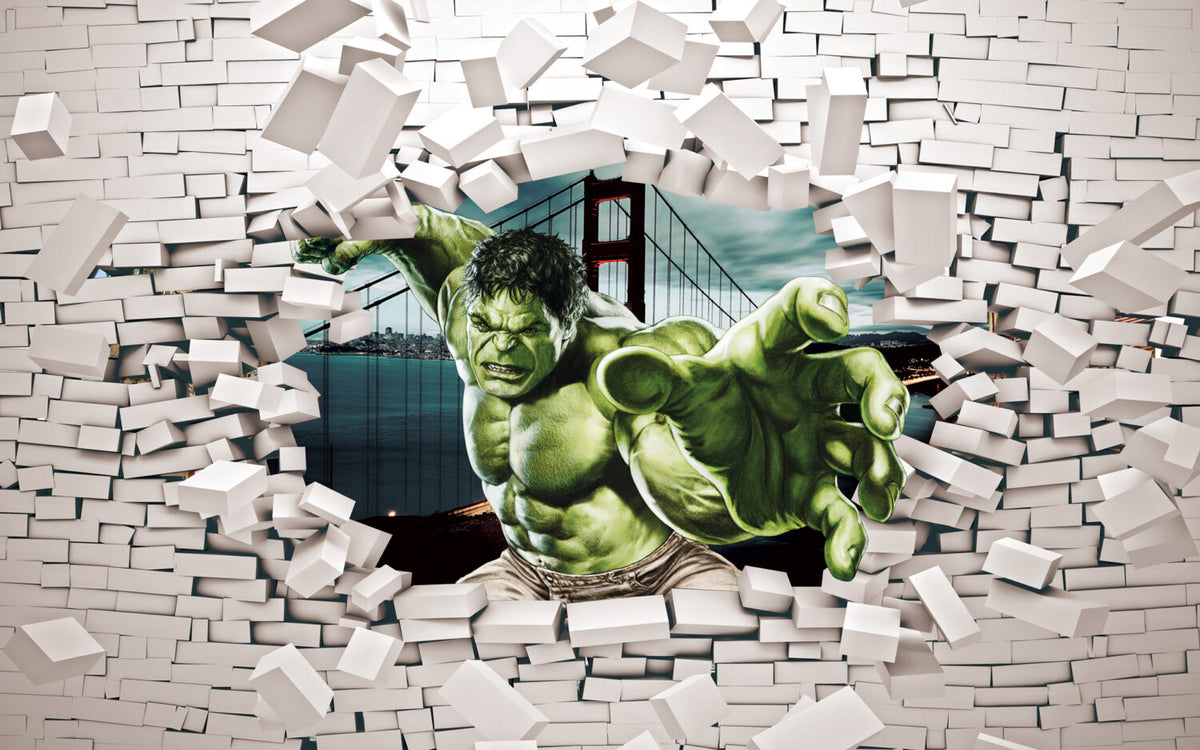Duvar Kırılması 3D Kahraman Hulk Duvar Kağıdı Poster