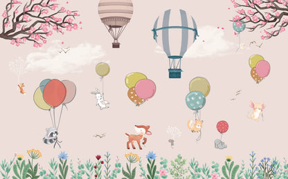 Soft Pembe Uçan Balonlu Hayvanlar 3D Duvar Kağıdı | Duvar Kağıdı Marketi