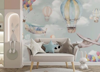 Çocuk Odası Balonlu ve Zürafalı 3D Duvar Kağıdı | Duvar Kağıdı Marketi