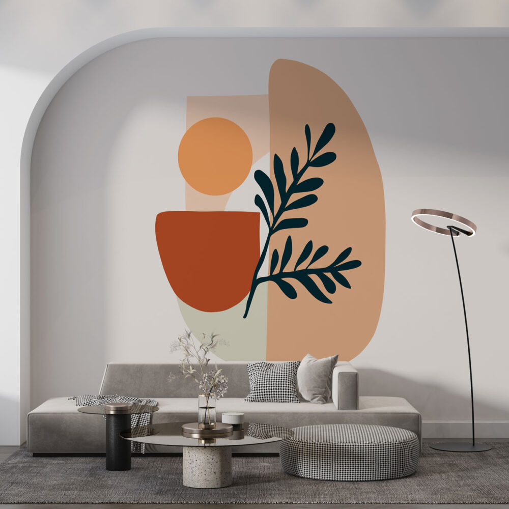 Yaprak Tasarımlı Boho Renklerde Duvar Kağıdı Poster