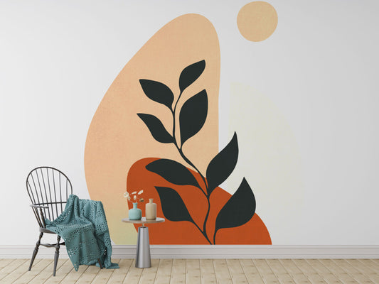 Boho Renklerde Yaprak ve Güneş Duvar Kağıdı