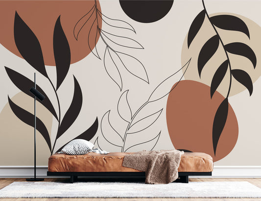 Boho Renk Yapraklar Duvar Kağıdı