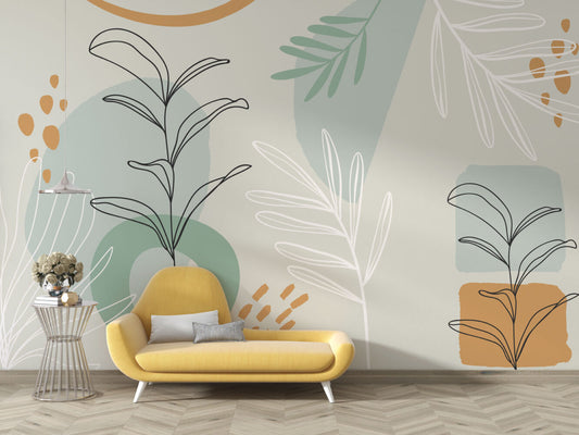 Soft Renklerde Minimalist Yapraklar Duvar Kağıdı