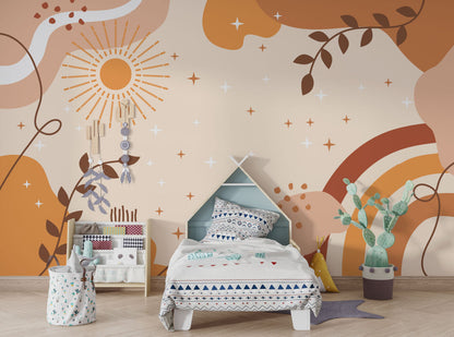 Boho Gökyüzü ve Gökkuşağı Genç Odası Duvar Kağıdı