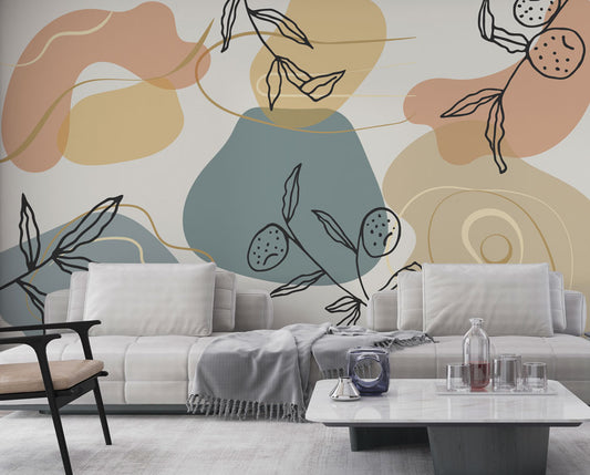 Abstrack Desenler ve Çizgisel Yapraklar Duvar Kağıdı