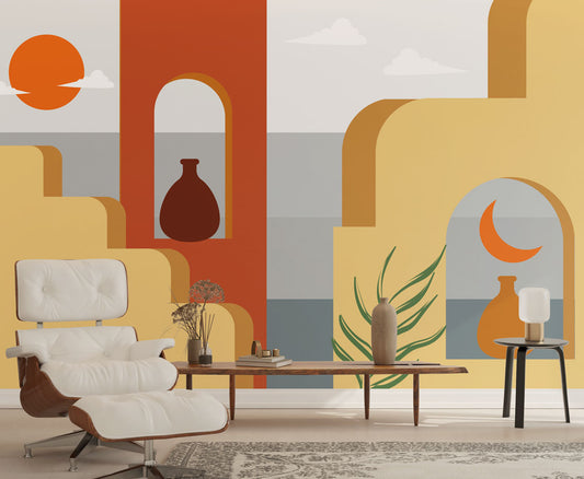 Boho Desenli Deniz Görüntüsü Duvar Kağıdı | Duvar Kağıdı Marketi