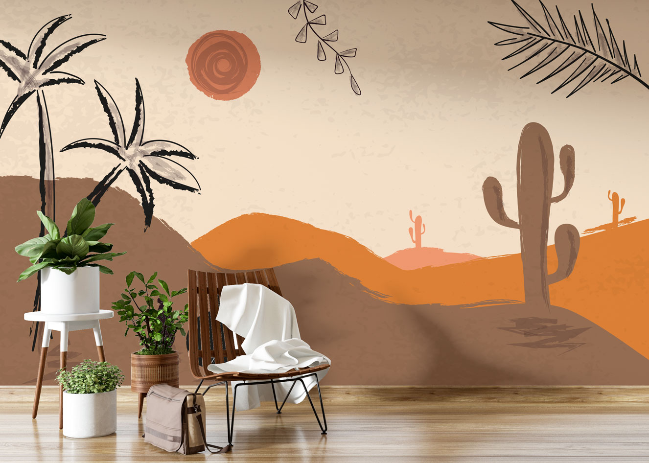 Boho Tonlarda Çöl Manzarası Duvar Kağıdı | Duvar Kağıdı Marketi