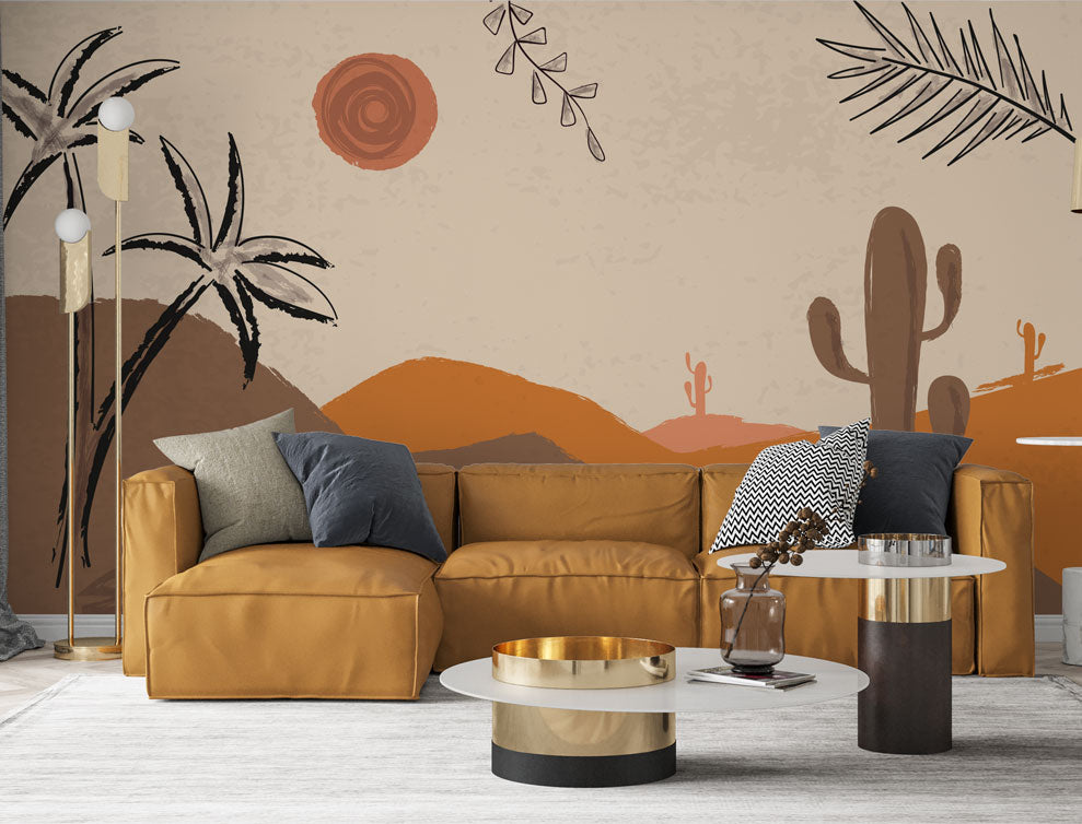 Boho Tonlarda Çöl Manzarası Duvar Kağıdı | Duvar Kağıdı Marketi