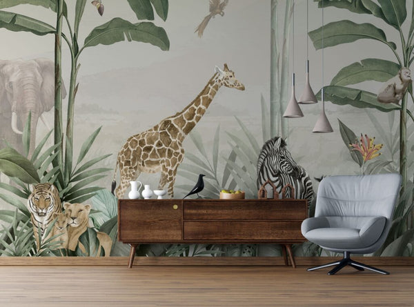Zebra Desenli Tropikal 3D Zürafa Duvar Kağıdı Poster