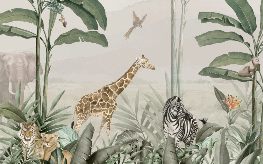Zebra Desenli Tropikal 3D Zürafa Duvar Kağıdı Poster