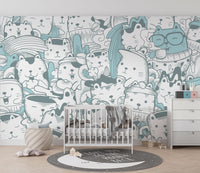 Zeminli Küçük Minnoşlu Desenli 3D Soft Turkuaz Duvar Kağıdı Poster